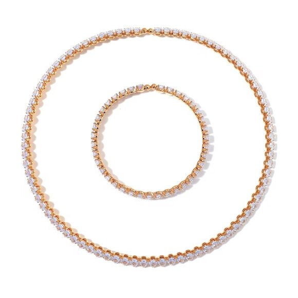 Simulated Diamond Choker Necklace and Stretch Bracelet in Goldtone - Picture 1 of 2